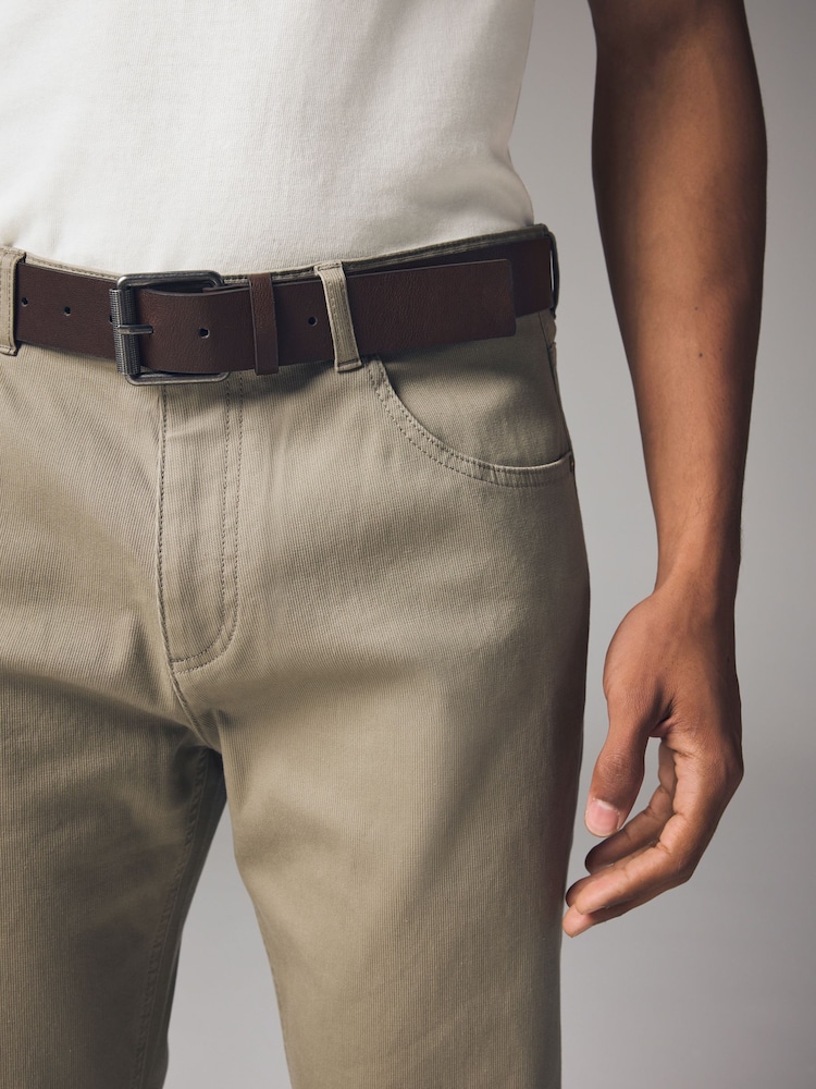 Light Stone Straight Fit Belted Textured 5 Pocket Trousers - Image 5 of 11