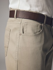 Light Stone Straight Fit Belted Textured 5 Pocket Trousers - Image 7 of 11