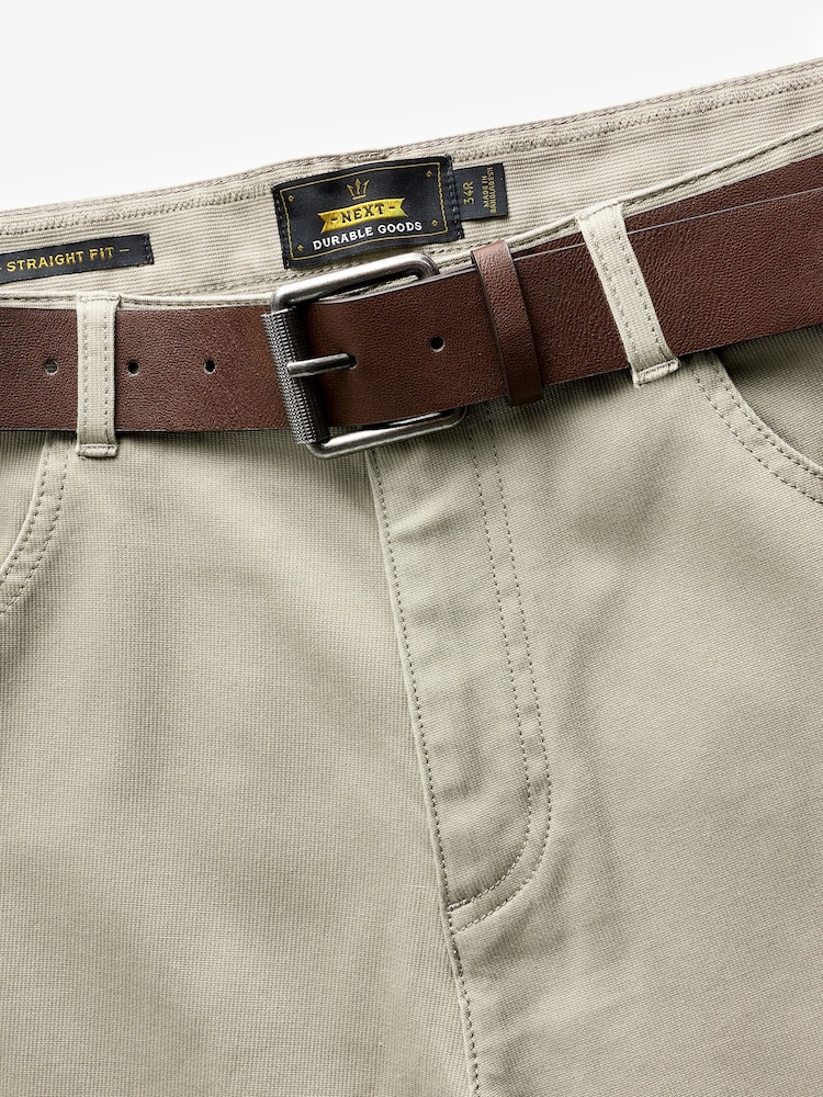 Light Stone Straight Fit Belted Textured 5 Pocket Trousers - Image 9 of 11