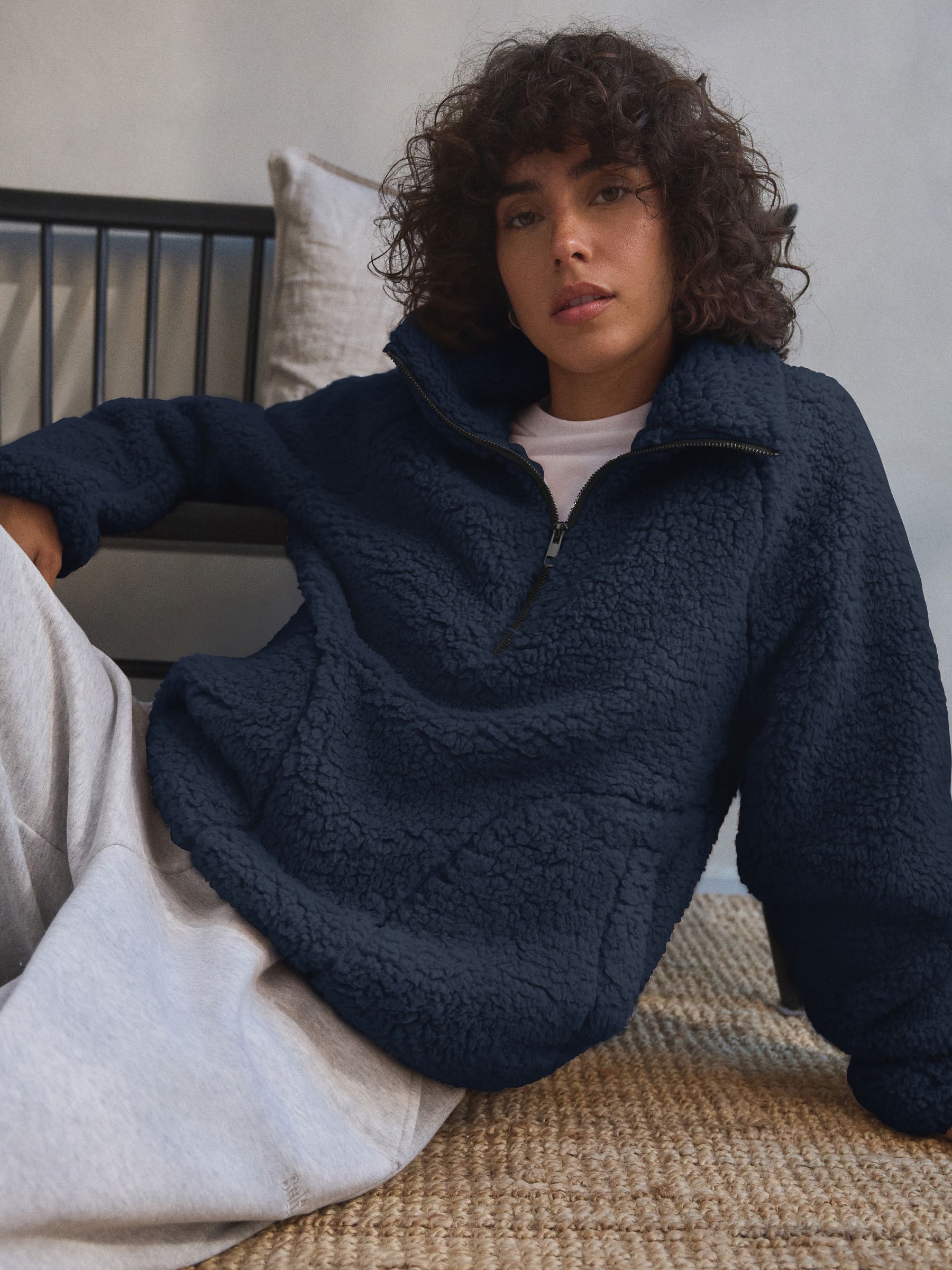 Buy Navy Blue Borg Half Zip Jacket from Next USA