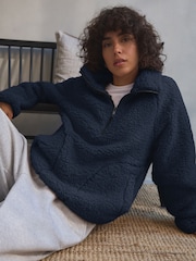 Navy Blue Borg Half Zip Jacket - Image 1 of 8