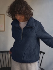 Navy Blue Borg Half Zip Jacket - Image 2 of 8