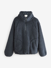Navy Blue Borg Half Zip Jacket - Image 6 of 8
