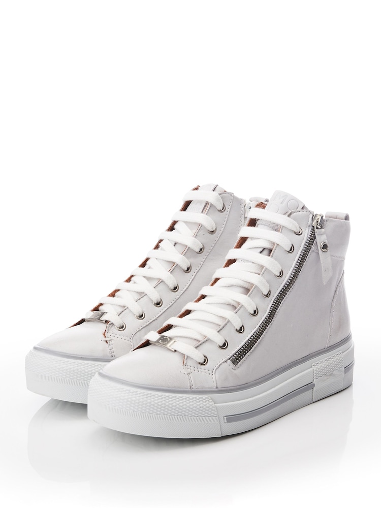 Alb - Moda in Pelle Annaken, pantofi de sport înalți din piele cu talpă masivă și Lace-Up - Image 3 of 4