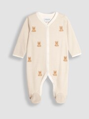 JoJo Maman Bébé Stripe Bear Embroidered Cotton Baby Sleepsuit - Image 3 of 5
