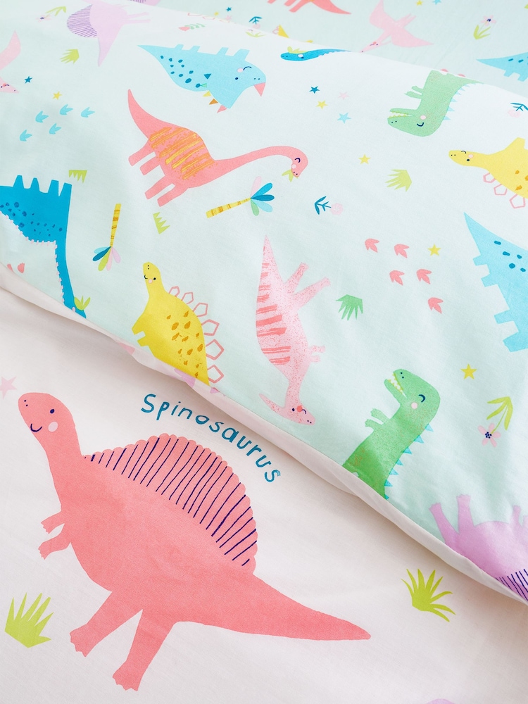 Catherine Lansfield Pink Dinosaur Friends Reversible Duvet Cover Set - Image 4 of 4