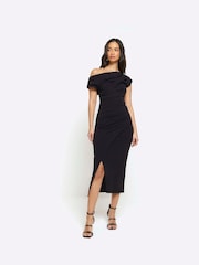 Черный - Платье миди с асимметричным запахом River Island драпировкой - Изображение 1 из 4
