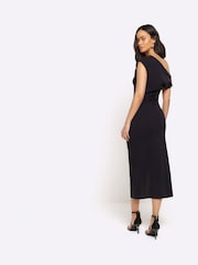 Черный - Платье миди с асимметричным запахом River Island драпировкой - Изображение 2 из 4