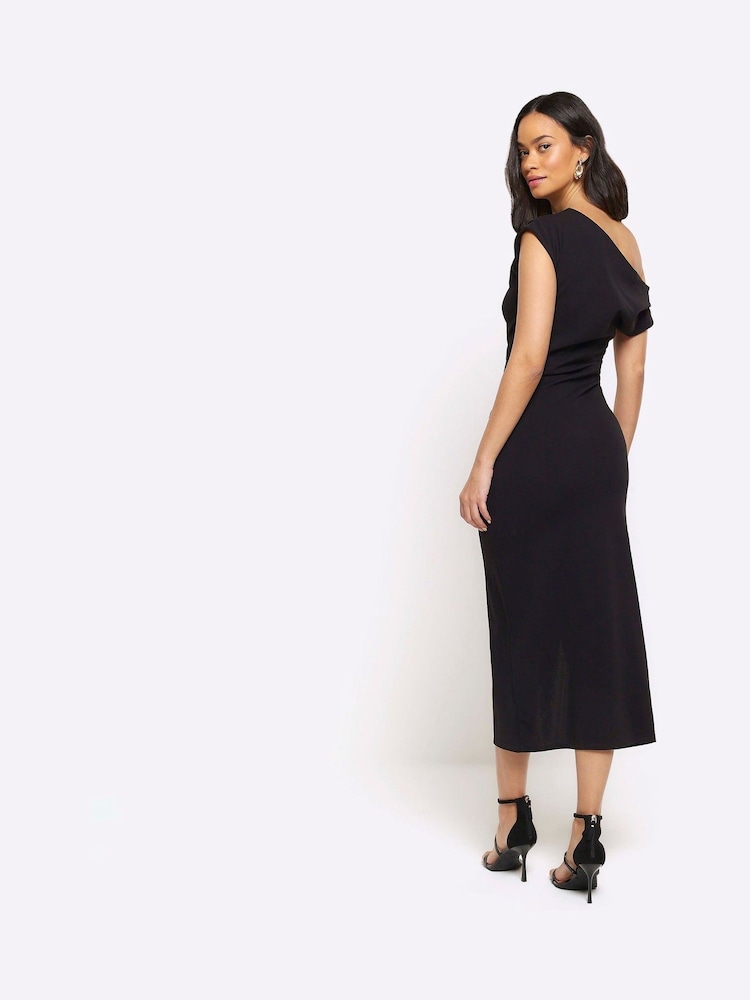 Черный - Платье миди с асимметричным запахом River Island драпировкой - Изображение 2 из 4