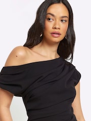 Черный - Платье миди с асимметричным запахом River Island драпировкой - Изображение 3 из 4