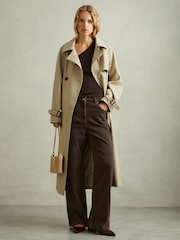 Reiss Chocolate Layla Relaxed Garment Dyed Wide Leg Jeans - Image 1 of 5