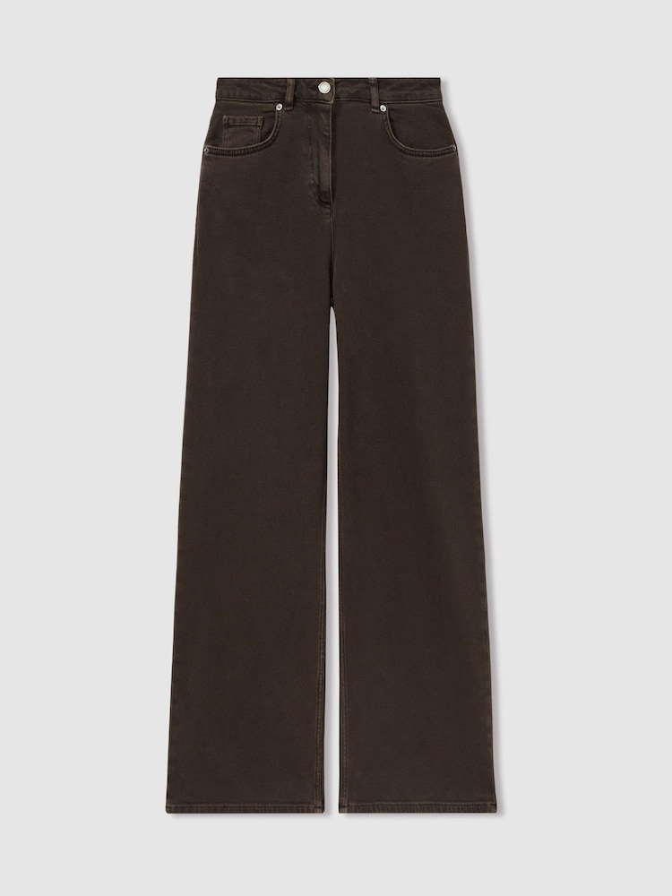 Reiss Chocolate Layla Relaxed Garment Dyed Wide Leg Jeans - Image 2 of 5