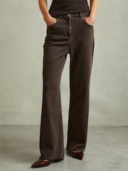 Reiss Chocolate Layla Relaxed Garment Dyed Wide Leg Jeans - Image 3 of 5