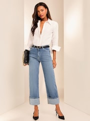 Lipsy Authentic Blue Cropped Turn Up Wide Leg Jeans - Image 2 of 4