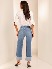 Lipsy Authentic Blue Cropped Turn Up Wide Leg Jeans - Image 3 of 4