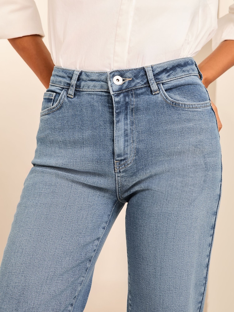 Lipsy Authentic Blue Cropped Turn Up Wide Leg Jeans - Image 4 of 4 Lipsy Authentic Blue Cropped Turn Up Wide Leg Jeans - Image 4 of 4