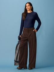 Burgundy Red Warm Handle Pinstripe Wide Leg Trousers - Image 1 of 8
