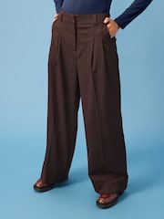 Burgundy Red Warm Handle Pinstripe Wide Leg Trousers - Image 3 of 8