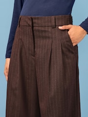 Burgundy Red Warm Handle Pinstripe Wide Leg Trousers - Image 5 of 8