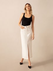 Ro&Zo Cream Denim Midi Skirt - Image 1 of 5