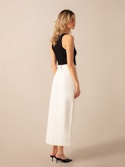 Ro&Zo Cream Denim Midi Skirt - Image 2 of 5