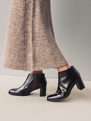Burgundy Red Patent Forever Comfort® Leather Block Heeled Almond Toe Boots - Image 1 of 7