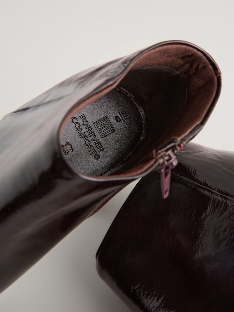 Burgundy Red Patent Forever Comfort® Leather Block Heeled Almond Toe Boots - Image 5 of 7