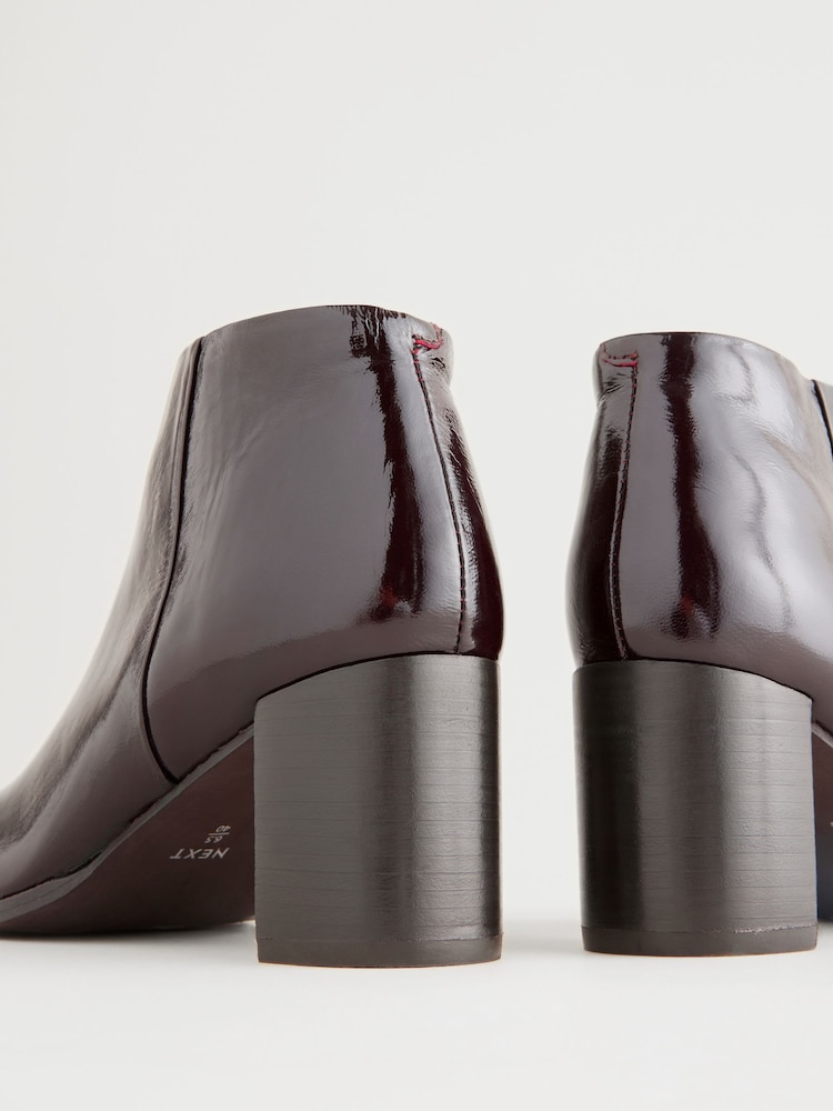 Burgundy Red Patent Forever Comfort® Leather Block Heeled Almond Toe Boots - Image 6 of 7