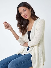 Cardigan de malha texturizada romana em cascata - Imagem 1 de 5