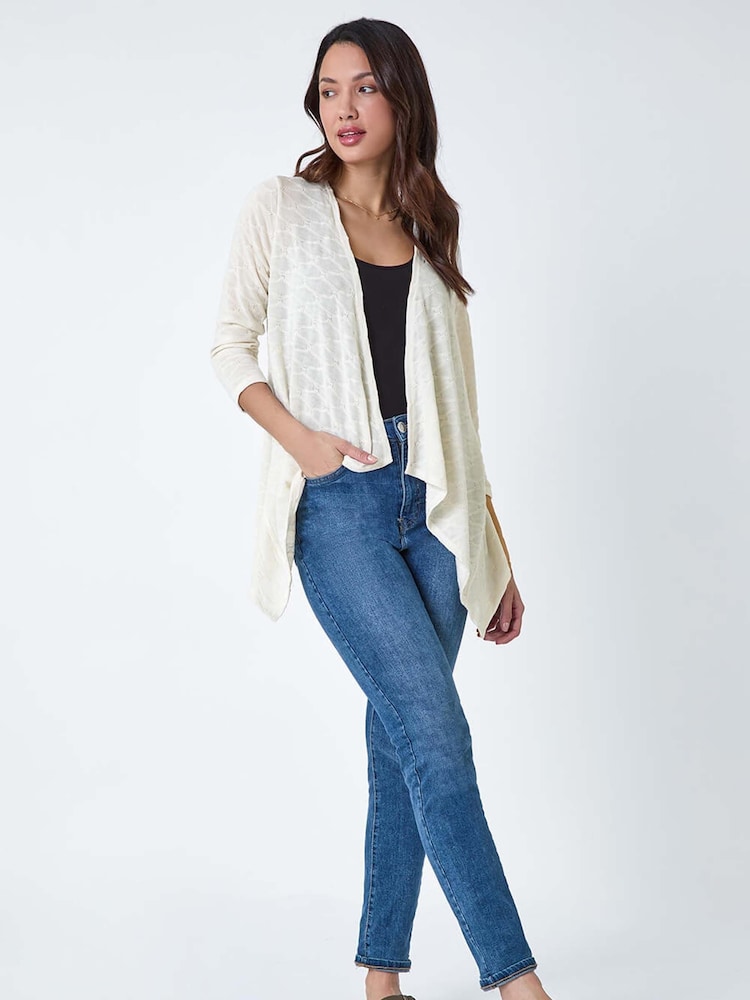 Cardigan de malha texturizada romana em cascata - Imagem 2 de 5