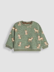 JoJo Maman Bébé Khaki Green Tiger Tiger Print Sweatshirt & Velour Cargo Jogger Set - Image 2 of 5