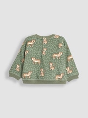 JoJo Maman Bébé Khaki Green Tiger Tiger Print Sweatshirt & Velour Cargo Jogger Set - Image 3 of 5