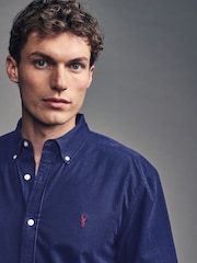 Navy Blue Long Sleeve Cord 100% Cotton Oxford Shirt - Image 1 of 10