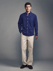 Navy Blue Long Sleeve Cord 100% Cotton Oxford Shirt - Image 2 of 10
