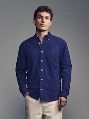 Navy Blue Long Sleeve Cord 100% Cotton Oxford Shirt - Image 3 of 10