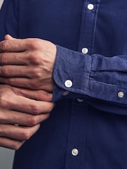 Navy Blue Long Sleeve Cord 100% Cotton Oxford Shirt - Image 6 of 10