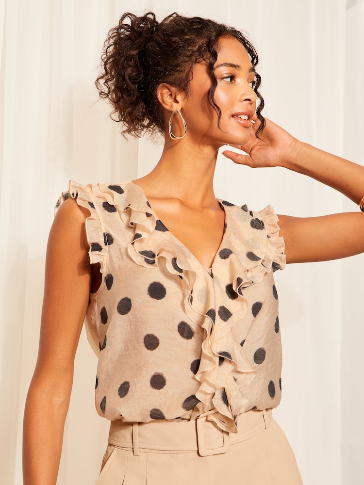 Friends Like These Black/White Sleeveless Ruffle Tie Front Woven Blouse - Image 1 of 4