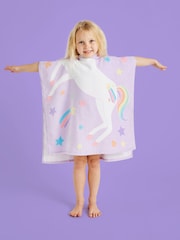 Catherine Lansfield Purple Unicorn Hooded Poncho 100% Cotton Towel - Image 1 of 5
