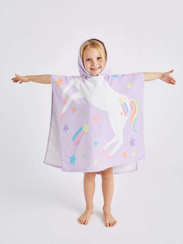 Catherine Lansfield Purple Unicorn Hooded Poncho 100% Cotton Towel - Image 2 of 5