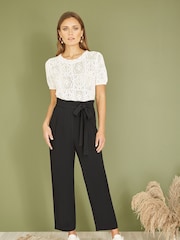 Yumi Black Linen Blend Tie Waist Trousers - Image 1 of 5