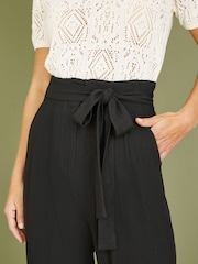 Yumi Black Linen Blend Tie Waist Trousers - Image 2 of 5