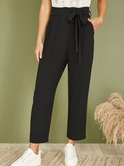 Yumi Black Linen Blend Tie Waist Trousers - Image 3 of 5