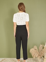 Yumi Black Linen Blend Tie Waist Trousers - Image 4 of 5