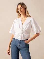 Ro&Zo Cotton Twist Front White Blouse - Image 1 of 4