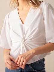 Ro&Zo Cotton Twist Front White Blouse - Image 2 of 4