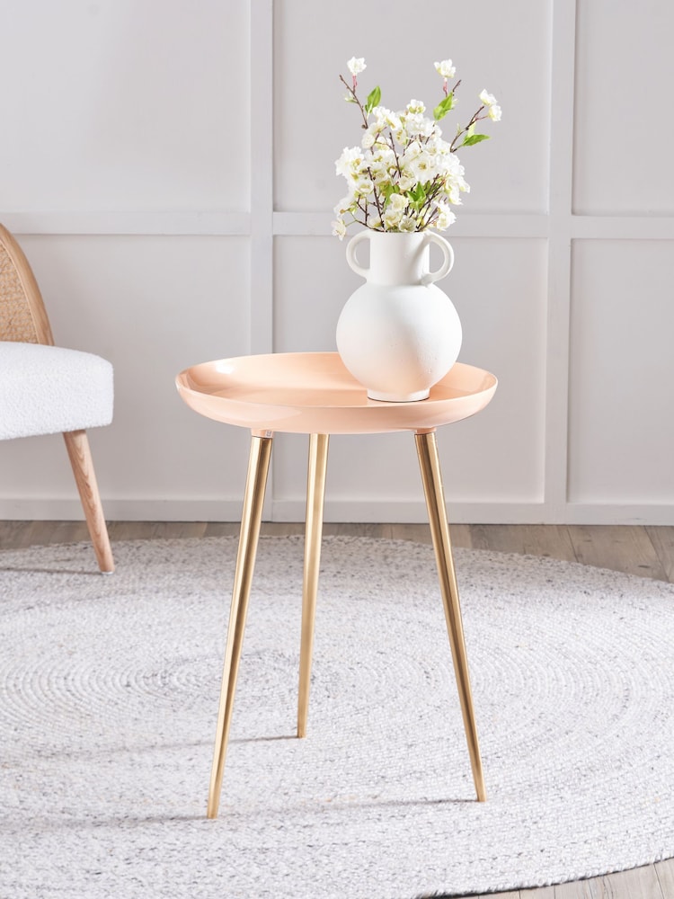 Pacific Apricot Pink Seline Enamelled Table with Gold Legs - Image 1 of 6