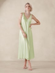 Banana Republic Green V-Neck Silk Midi Dress - Image 1 of 1