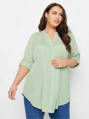 Yours Curve Green Pintuck Embellished Shirt - Image 1 of 5