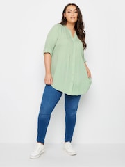 Yours Curve Green Pintuck Embellished Shirt - Image 2 of 5