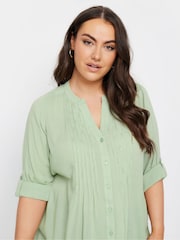 Yours Curve Green Pintuck Embellished Shirt - Image 4 of 5